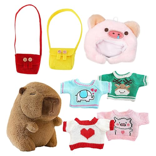 Capybara-Plüschtiere, Capybara-Plüsch | Plushies Stofftierspielzeug Kissen | 9,84 Zoll große Capybara-Plüschpuppe mit Kleidung und Accessoires, Schlafspielzeug-Dekoration für Sofa, Kinder, Erwachsene, von Generic