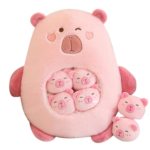 Capybara-Spielzeug mit 6 herausnehmbaren Mini-Capybaras im Snack-Kissen, entzückendes Capybara-Kissen, braun, Kuscheltiere und Spielzeug Zsh541 (A, 45cm) von Generic