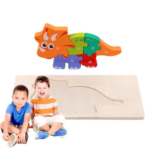 -Cartoon-Puzzles,Dinosaurier-Puzzles aus Holz | Pädagogische Cartoon-Tier-Puzzle-Puzzle-Spielzeuge,Lustige sensorische Kinder-Puzzlespielzeuge für Vorschulkinder und Kinder über 3 Jahre von Generic