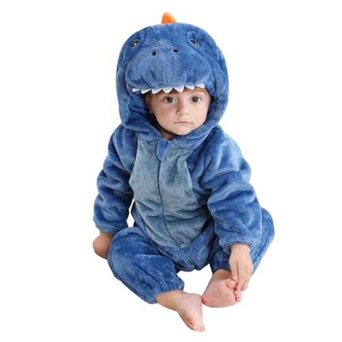 Cartoon Tier Overall Unisex Kinder Tier Jumpsuit Kleinkind Winter Fleece Strampler Plüsch Cosplay Tier Bodysuit Halloween Karneval Cosplay Kostüm Winter Overall Niedlich Kinder (Blue, 6-12 Months) von Generic