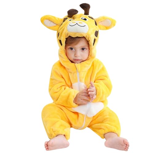 Cartoon Tier Overall Unisex Kinder Tier Jumpsuit Kleinkind Winter Fleece Strampler Plüsch Cosplay Tier Bodysuit Halloween Karneval Cosplay Kostüm Winter Overall Niedlich Kinder (Yellow, 3-6 Months) von Generic