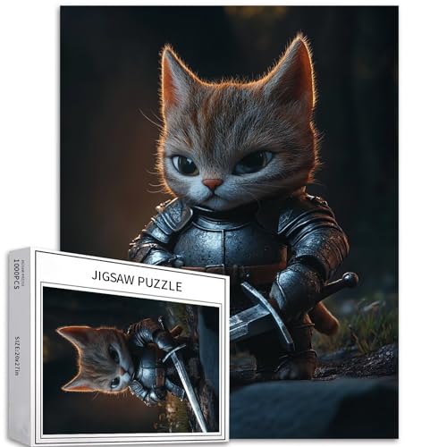 Cat in Rüstung 1000 Teile Puzzle für Erwachsene Fantasie Mittelalter Hintergrund Kunst Puzzle Herausfordernde Familie Aktivität Spiele Bunte DIY Handwerk Puzzle für von Generic