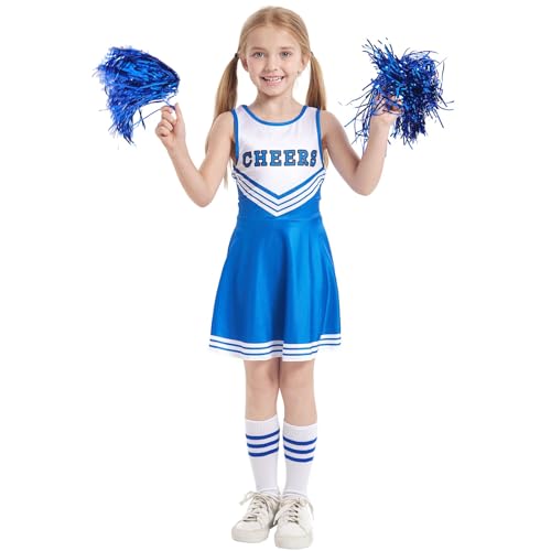 Cheerleader Kostüm Mädchen,Midi Kleid Festlich,Team Cheer Uniform Kostüm, für Karneval, Mottoparty, Halloween von Generic