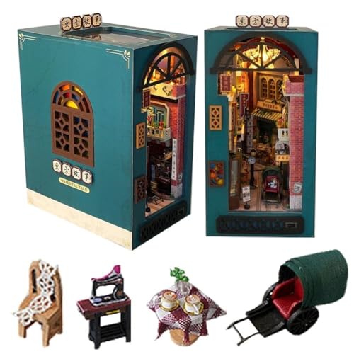 Chinese Culture DIY Book Nook Kit mit LED-Licht, 3D-Buchstütze aus Holzpuzzle für Erwachsene und Jugendliche, Miniaturhaus-Bücherecke Zum Bauen Eines Bücherregals Als Dekoration von Generic