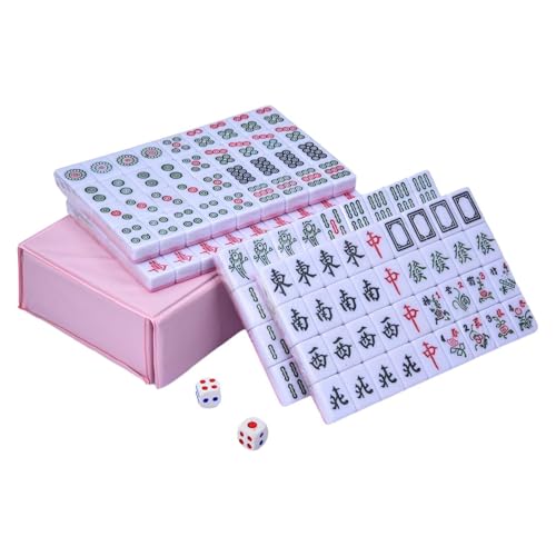 Chinesisches Mahjong-Set - Kompaktes Mahjong-Spiel Mit Kleinen Kacheln | Leicht Tragbares Brettspiel Für Partys, Geselligkeit, Traditionelle Chinesische Spieleabende Und Unterwegs Bestehen von Generic