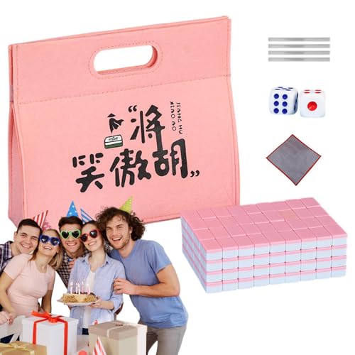 Chinesisches Mahjong-Spiel, Mahjong-Chipspiel | kleines Mahjong-Brettspiel | Reise-Mahjong-Paket, chinesisches Mahjong-Teile inklusive Tischdecke, Tragetasche, Würfel, Lineal von Generic