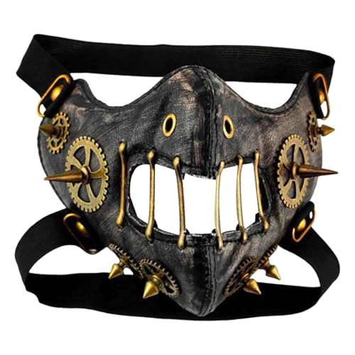 Cosplay Halbgesicht, atmungsaktives Steampunk-Gesicht, Horrorgesicht für Halloween, einzigartige Maskerade, gruseliges Gesicht für Erwachsene, Frauen und Männer von Generic