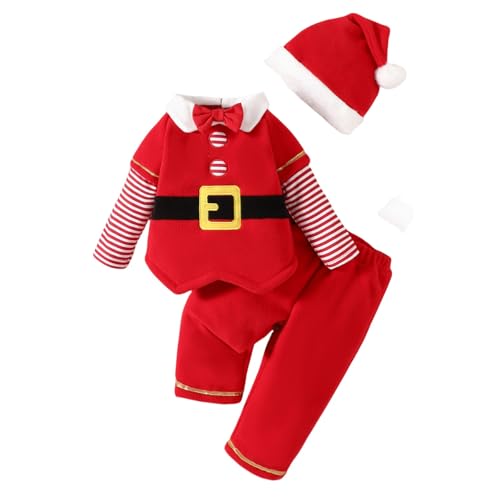 Costume Infant Baby Boy Velvet Outfit Toddler Girls Christmas Outfit Button Down Plush Jacket Coat Pants Hat Langarmshirt Herren Rot (Red, 12-18 Months) von Generic