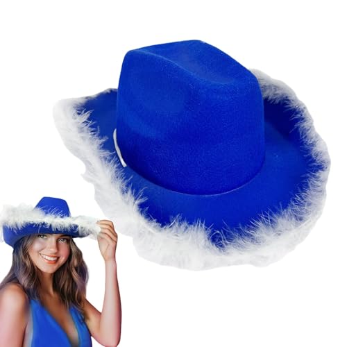 Cowboyhut mit Feder, Cowgirl -Hut mit Federrand | Neuheit Blue Cowboy Feather Boa Hut - Neuheit feindes westliche Kopfbedeckung, Halloween Dressing Kopfstück -Accessoires für Bachelorette -Partys von Generic