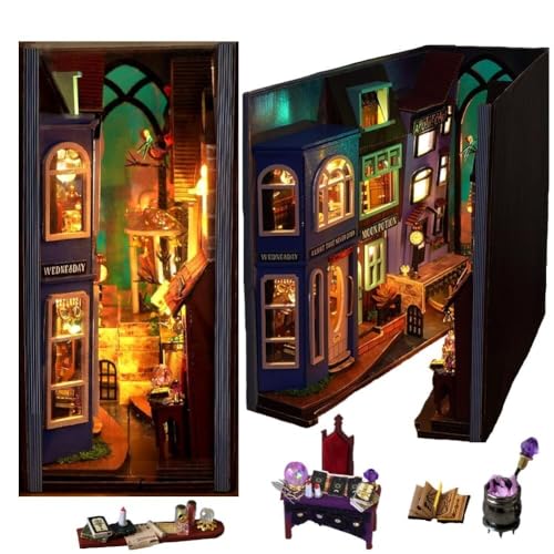 DIY Book Nook Kit, 3D-Holzpuzzle Miniaturhaus-Bausatz mit LED-Licht, Buchstützen für Erwachsene und Jugendliche Modellbau Bücherecke Bücherregal-Dekoration, Geschenke(Overture Street) von Generic