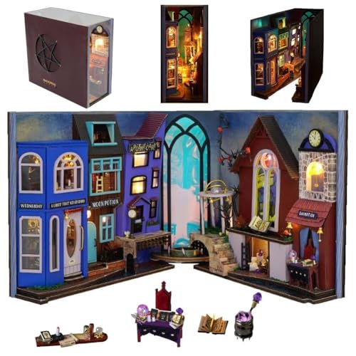 DIY Book Nook Kit, 3D-Holzpuzzle für Erwachsene und Jugendliche, Bücherregal-Einsatzdekor mit LED-Licht, Kreativitätsmodell-Buchstützen-Buchecken-Set von Generic