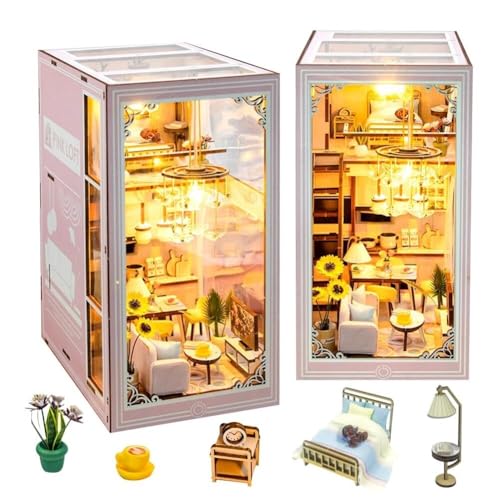 DIY Book Nook Kit, 3D-Holzpuzzle mit LED-Licht, Kreativitäts-Miniatur-Kit, Bücherecke, Bücherregal-Einsatz, Dekor, Romantisches DIY-Geschenk für Die Freundin von Generic