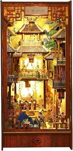 DIY Book Nook Kit, Buchstütze Zum Bauen Eines Miniatur-Puppenhauses, Buchstütze aus 3D-Puzzle aus Holz mit Sensor-LED-Licht, Basteln für Erwachsene und Jugendliche(Yard of Han Dynasty) von Generic