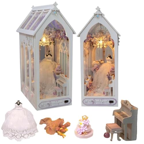 DIY Book Nook Kit, Miniatur-Buchstütze für Puppenhaus Zur Hochzeit mit LED-Licht, 3D-Holzpuzzle Bücherregal Buchstützen, Herzliches, Handgemachtes Geschenk für Die Schwester von Generic