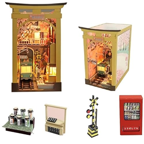 DIY Book Nook Kit, Miniatur-Puppenhausmodell, Bücherecke, Bücherregal-Einsatz, Dekoration, 3D-Holzpuzzle, Kreative Buchstützen mit LED-Licht, Geschenke für Familie, Freunde(Cherry Blossom Holiday) von Generic