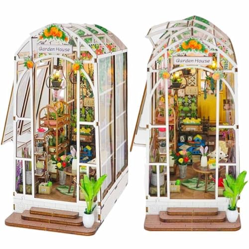 DIY Book Nook Kit für Erwachsene, 3D-Holzpuzzle-Miniatur Bausatz, Bücherregal, Puppenhäuser, Buchstützen, Geschenke für Freunde und Familie(Garden House) von Generic