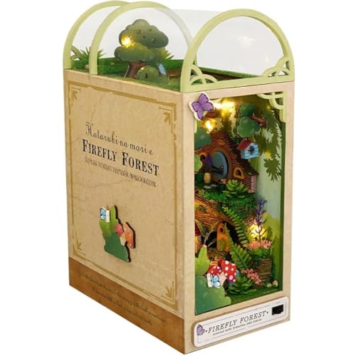 DIY Book Nook Kit für Erwachsene, Buchstützen-Diorama mit LED, 3D-Holzpuzzle, Bücherecke, Puppenhaus, Bastel- und Hobbygeschenke für Teenager und Anfänger(Firefly Forest) von Generic