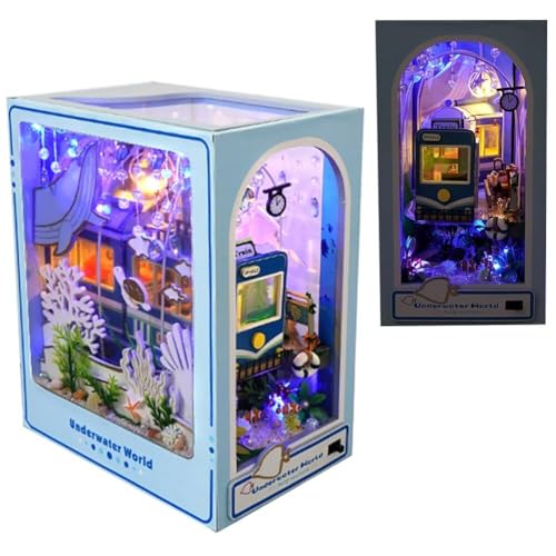 DIY Book Nook Kit für Erwachsene, Buchstützen-Diorama mit LED, 3D-Holzpuzzle, Bücherecke, Puppenhaus, Bastel- und Hobbygeschenke für Teenager und Anfänger(Undersea Guide) von Generic