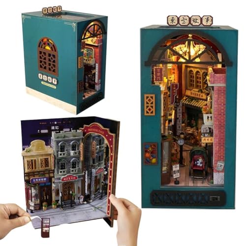 DIY Book Nook Kit für Erwachsene, Buchstützen-Diorama mit LED, 3D-Holzpuzzle, Bücherecke, Puppenhaus, Bastel- und Hobbygeschenke für Teenager und Anfänger(Warm Moment) von Generic