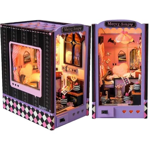 DIY Book Nook Kit für Erwachsene, Miniatur-Puppenhaus-Bücherecke-Set, 3D-Holzpuzzle mit LED-Leuchten, für Die Dekoration Der Hausbibliothek von Generic