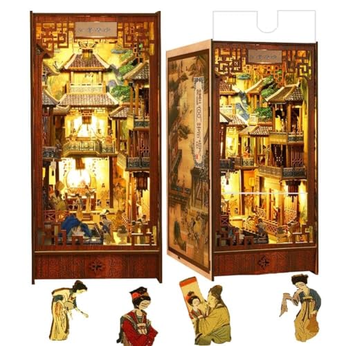 DIY Book Nook Kit für Jugendliche, Holz-Buchstützen-Puzzle aus Der Chinesischen Han-Dynastie, 3D-Miniaturhaus-Bücherregal-Einsatzdekor mit LED, Kreative Bastelgeschenke von Generic