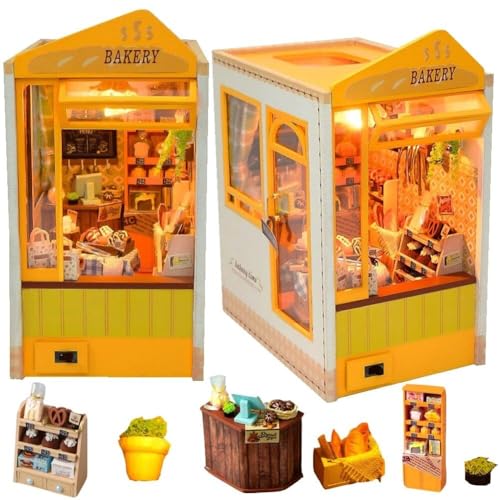 DIY Book Nook Kit mit LED-Licht, Buchstützen-Miniatur Modell Einer Bäckerei, 3D-Holzpuzzle-Miniatur Bausatz Book Nook, Kreatives Geschenk für Erwachsene und Jugendliche von Generic