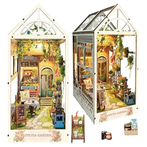 DIY Book Nook Kits für Erwachsene, 3D-Puzzle-Buchstütze, Bücherregal-Einsatz, Dekoration, Holz-Miniatur-Puppenhaus-Buchecken-Set, für Halloween-Weihnachtsdekorationsgeschenke(Sylvia's Garden) von Generic