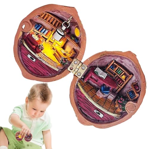 Miniatur-Nussschalenhaus, Miniatur-Buchhandlung aus Walnussschalen,Miniatur- -Walnuss-Bibliothekshaus - -Bibliotheksdekoration, Bezauberndes Puppenhausspielzeug für Kinder und Erwachsene von Generic