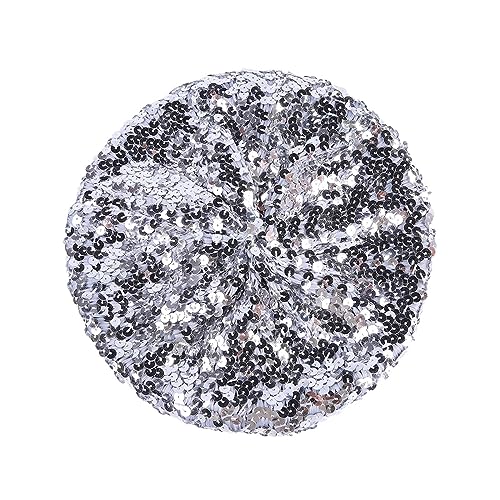 Damen Baskenmütze mit glitzernden Pailletten glänzende Mädchen Mütze glitzernde glänzende Tanzhüte für Party Clubwear Cosplay Performance Kostüm Silber Beret Hut Faschingsmütze Discokugel Karnevals von Generic