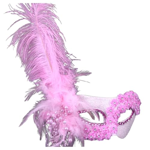 Damen Federn Masquerade Maske Venezianische Maske mit seitlicher Feder für Damen, Federmaske Karnevalsmasken Augenmaske Venetian für Maskenball Fasching Karneval Halloween Mottoparty von Generic