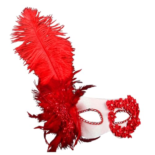 Damen Federn Masquerade Maske Venezianische Maske mit seitlicher Feder für Damen, Federmaske Karnevalsmasken Augenmaske Venetian für Maskenball Fasching Karneval Halloween Mottoparty von Generic