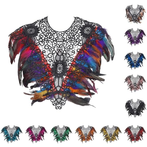 Damen Federumhang, 1 Pcs Vogel Federschal Cape, Vintage Pfau Spitze Schal Umhänge, Schulterumhang Cape Gothic Federboa Kostüm, Samba Kostüm für Karneval Halloween Maskerade Party von Generic