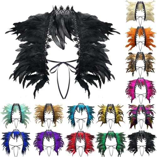 Damen Federumhang, 1 Stk Vogel Lange Federschal Cape, Vintage Pfau Spitze Schal Umhänge, Schulterumhang Cape Gothic Federboa Samba Kostüm für Karneval Halloween Maskerade Partys Laufstege von Generic