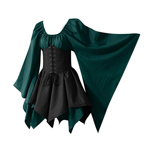 Damen Mittelalter Kleid Cocktailkleid Für Halloween Karneval Kostüm Mittelalter Kostüm Korsett Für Halloween Kleid Kleid Damen Mittelalter Kleid Mittelalter Kostüme Damen (Green, M) von Generic