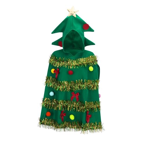 Damen Weihnachtsbaum-Kostüm Kapuzen Pailletten Samt Elf Kleid mit Gürtel Fancy Cosplay Weihnachtsbaum Outfit für Erwachsene Frauen von Generic