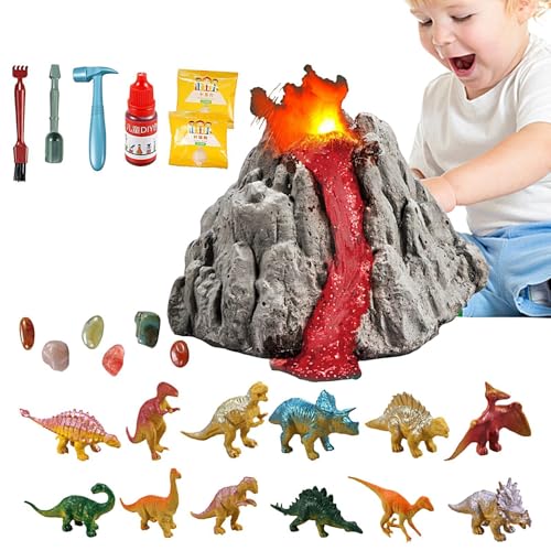 Dinosaurier-Ausgrabungssets für Kinder,Dinosaurier-Fossilien-Ausgrabungsset,Vulkanausbruch-Dinosaurier-Ausgrabungs-Set für wissenschaftliche Experimente - Vulkanausbruch-Modell-Grabset für Kindergarte von Generic