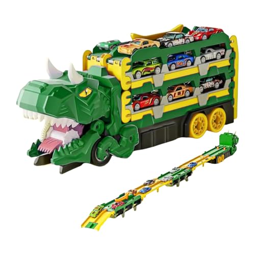 Dinosaurier -LKW -Spielzeug - Faltbares Fahrzeugspielzeug | Spielzeug für 3 Jahre alte jungenn | Dinosaurierspielzeug mit 18 Auto | Dinosaurier Transportwagen Fahrzeug Spielset |Rennstrecke für Kinder von Generic