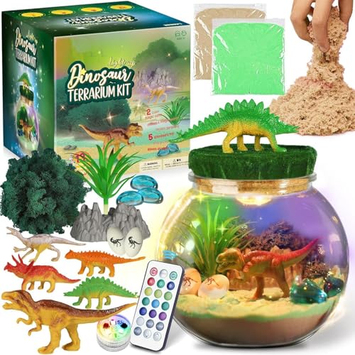 Dinosaurier-Terrarium – Leuchtendes Dinosaurier-Terrarium | Dinosaurier-Nachtlicht | Dinosaurier-Bastelset | Terrarium-Set, Neuheit, Beleuchtet | Dino-Bastelarbeiten Mit Mehrfarbigem LED-Licht Und Fer von Generic