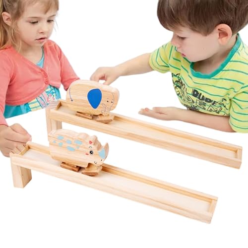 Dinosaurierspur aus Holz, Dinosaurierspielzeug aus Holz - Tierautos aus Holz - Baustein-Schiebewagen aus Holz, mechanisches Trägheits-Laufspielzeug für und Mädchen von Generic