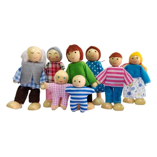 Doll House People – Miniaturpuppenfamilie, Puppenhausfiguren | Puppenhaus-Menschen aus Holz mit 8 Figuren, Heimdekoration, Miniatur-Menschen-Set, Tischdekoration, Puppenhaus-Zubehör für Wohnzimmer von Generic