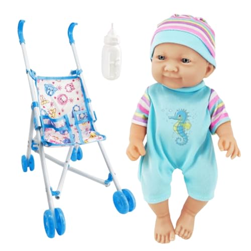 Doll Stroller Toy - Puppenwagen-Spielzeug, Puppenwagen-Set | 10-Zoll-Puppenwagen, faltbares Kinderzimmer-Puppenset, Puppen-Spielset, realistisches Kinderwagen-Spielzeugset mit Flasche für Kinder von Generic