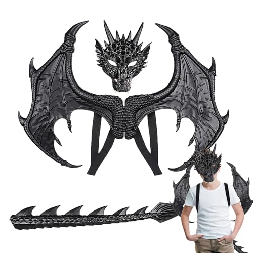 Drachen-Cosplay-Set – Halloween-Drachen-Requisiten, Gesichtsbedeckung, Drachenflügel und Schwanz | Kostümzubehör für Kinder, perfekt für Halloween, Weihnachten, Ostern und Events von Generic