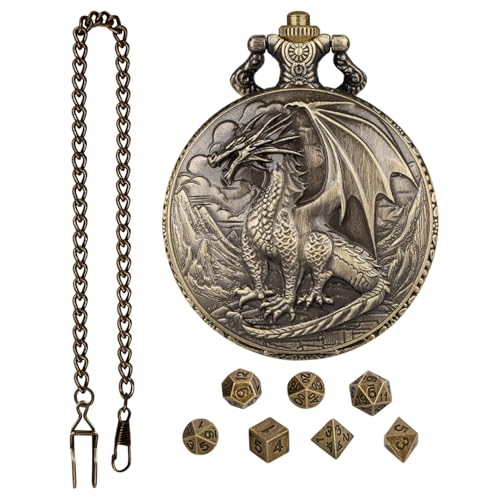 Drachen-Taschenuhr-Shell-Gehäuse | Spielwürfel-Set mit Taschenuhrengehäuse, hervorragende Verarbeitung, Würfel-Taschenuhr-Gehäuse für Freunde und Familie von Generic