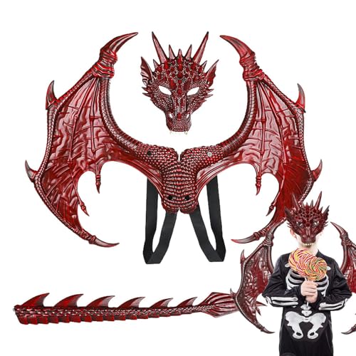 Drachenkostüm-Set für Halloween – Drachen-Cosplay-Outfit für Kinder, Drachenflügel-Umhang | Drachenflügel Schwanz Gesichtsbedeckung Halloween Cosplay Set, TRP Foams Kleinkind Drachenkostüm für Hallowe von Generic