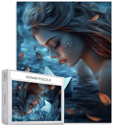 Dreamy Melancholische Meerjungfrau Puzzle 1000 Teile Puzzle für Erwachsene Schöne Meerjungfrau Puzzle Bunte DIY Puzzles für Heimdekoration, Geschenke, Familienpuzzle, perfekt für Spielabende, 50,8 x von Generic