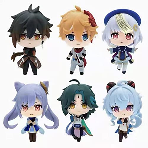 Eanman Genshin Impact Figur Xiao Ganyu Zhongli 6 Set Mini Q Version Anime Action Figur Kreatives Geschenk Spielzeug Figur Ornamente Exquisit 10,2 cm von Generic