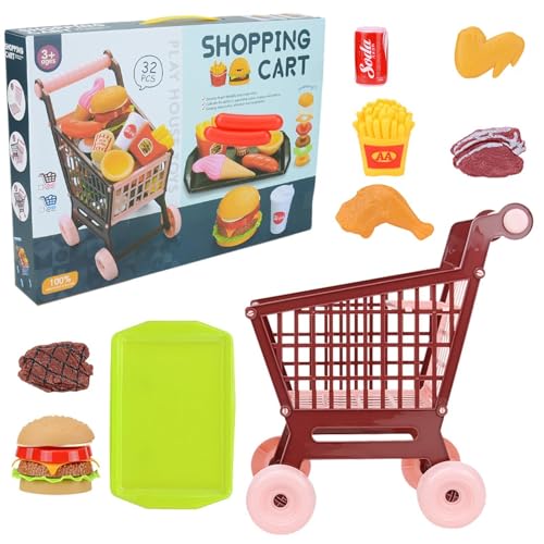 Einkaufswagen Spielzeug,Spielzeug-Einkaufswagen - Spielküchen-Set Hamburger-Spielzeug,Spielzeug, Lebensmittel, Lernspielzeug, Küchenspielset, Vorschullernen, Rollenspiel, Spielküchenzubehör von Generic