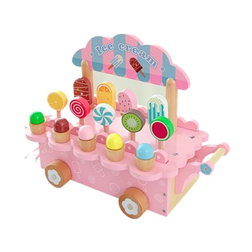 Eiscreme Spielset für Kinder mit EIS Am Stiel Spielzeug Aus Holz für Kinder Im Alter von 3 bis 8 Jahren, Rosa von Generic