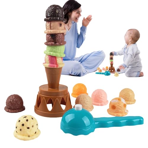 Eiscreme-Stapelspiel – Lustiges Eiscreme-Spielzeug | Lebensmittel-Stapelspiel für Kinder, Feinmotorik-Spielzeug und Lernaktivitäten-Set für und Mädchen im Alter von 3–5 Jahren von Generic