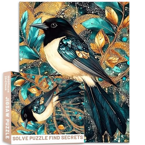 Elstervogel-Puzzle, Goldfolie, 1000 Stück, türkisfarbene Blätter, Perlen, Zweige mit Schmucksteinen, bunt, DIY-Puzzles für Heimdekoration, Geschenke, Familienpuzzle, perfekt für Spielabende Elstervogel-Puzzle, Goldfolie, 1000 Stück, türkisfarbene Blätter, Perlen, Zweige mit Schmucksteinen, bunt, DIY-Puzzles für Heimdekoration, Geschenke, Familienpuzzle, perfekt für Spielabende von Generic